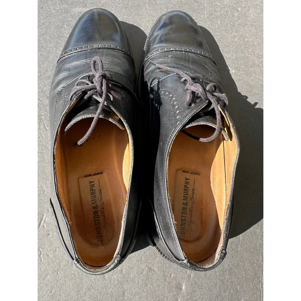Johnston & Murphy Signature Series‎ Mens Black Leather Cap Toe Oxford Shoes 10.5